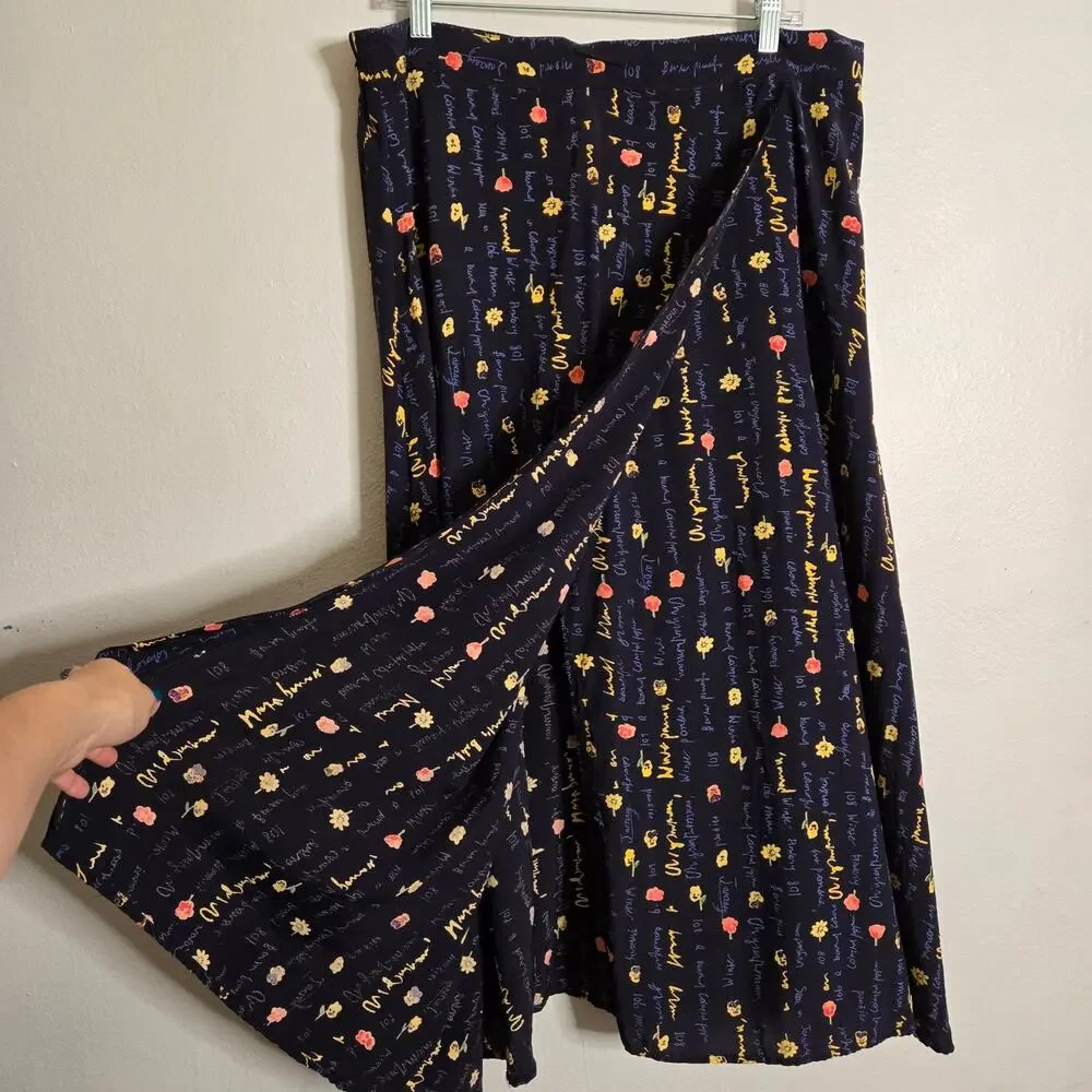 Vintage Floral Midi Faux Wrap Skirt 20 Script Poet Core Librarian Teacher Artsy